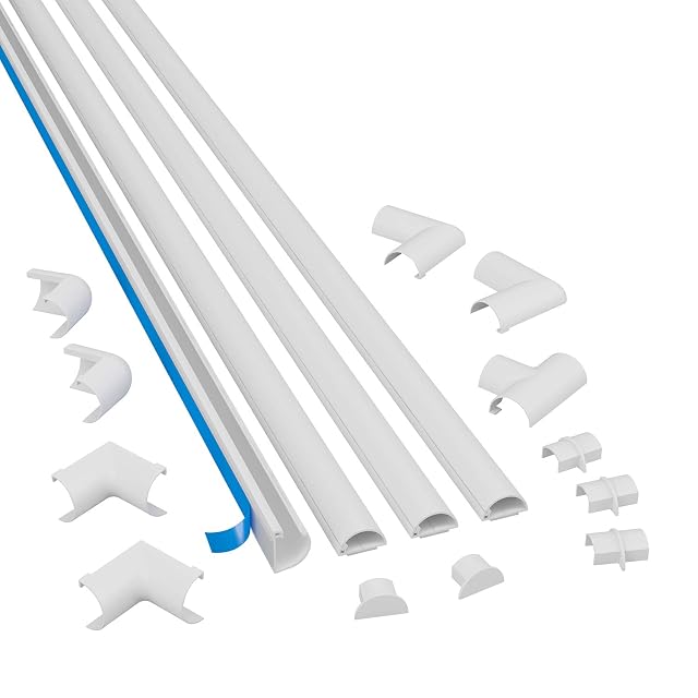 D-Line white half-round self-adhesive trunking with corner pieces, T-piece and end caps