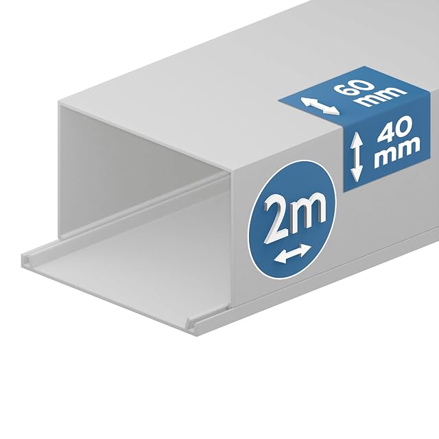 EDO white PVC cable trunking of 60 by 40 mm with a hinged click-fastening lid