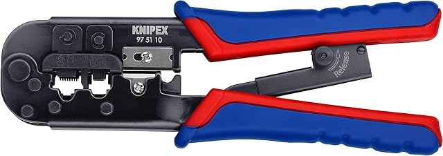 KNIPEX crimping tool with ratchet mechanism and integrated cable knives