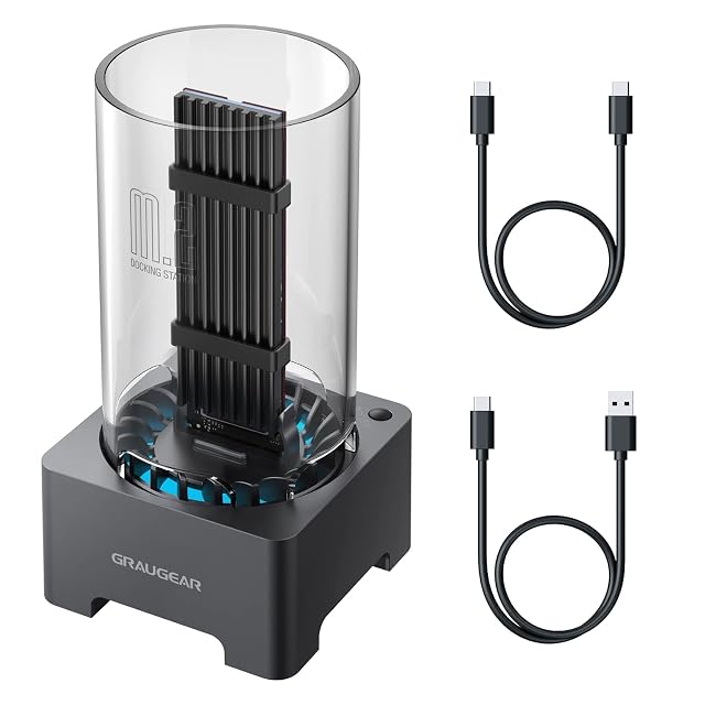 GRAUGEAR M.2 docking station with a top slot and a cooling fan