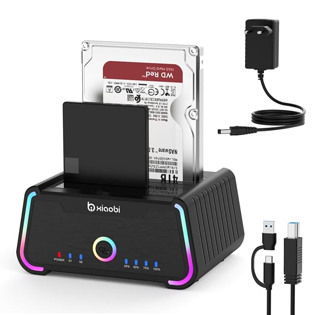Xiaobi dual-bay drive docking station with RGB lighting and two drive slots