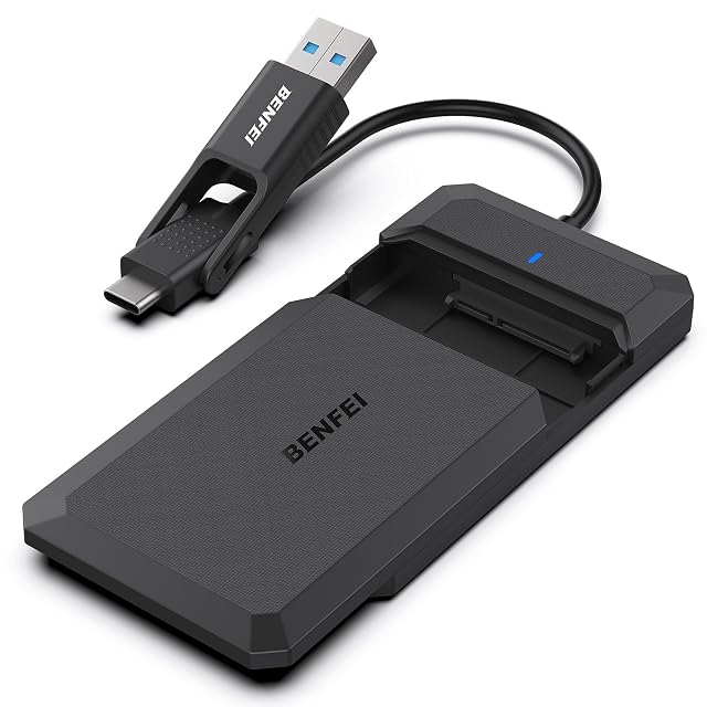 BENFEI black 2.5-inch SATA drive enclosure with a slide-off cover and a USB-C plug