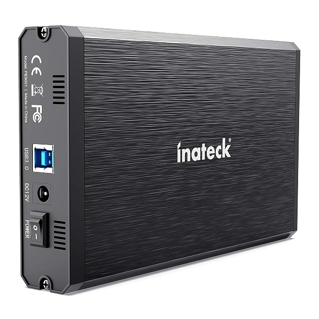 Inateck aluminium 3.5-inch drive enclosure with blue and green status LEDs