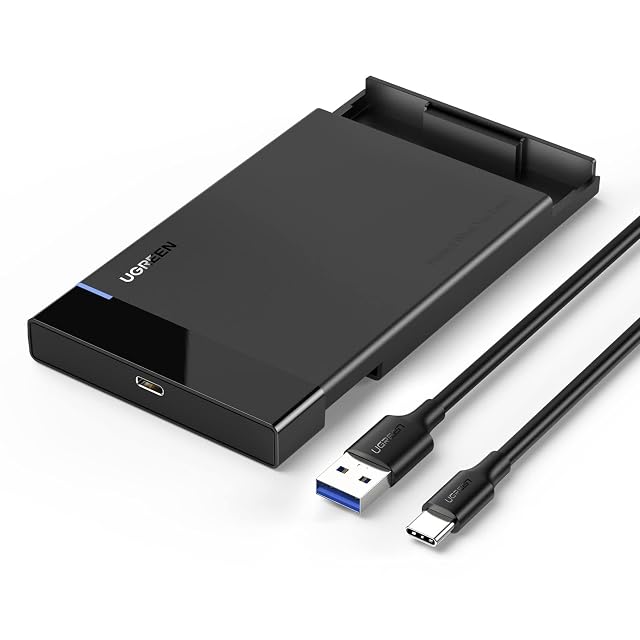 UGREEN black 2.5-inch SATA drive enclosure with a detachable USB-C cable