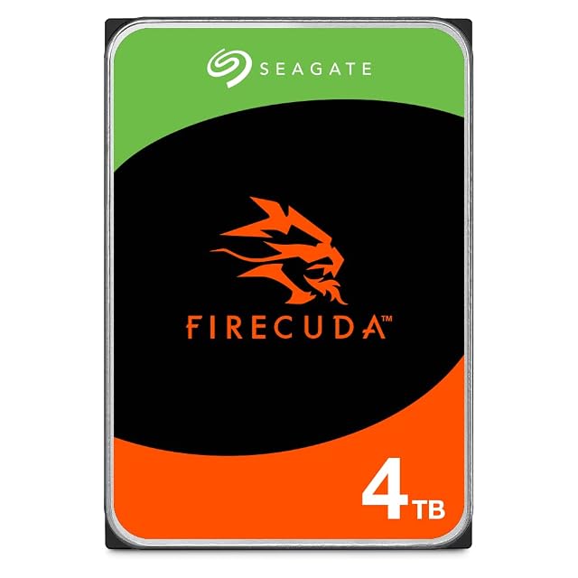 Seagate FireCuda 4 TB 3.5-inch internal hard drive in silver with a SATA connector