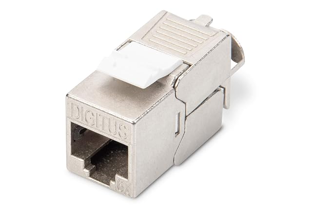 DIGITUS Cat 6A shielded keystone module with an RJ45 socket and a plastic latch