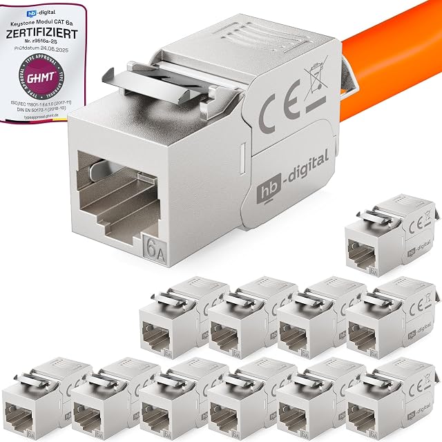 HB-DIGITAL Cat 6a shielded keystone module with gold-plated contacts