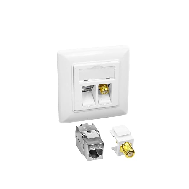 ProfiPatch white flush-mounted network outlet with one RJ45 port and one F connector