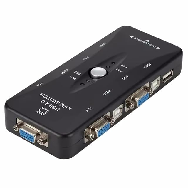 DUOBAGMA EB0864 four-port VGA KVM switch with push buttons and a USB hub