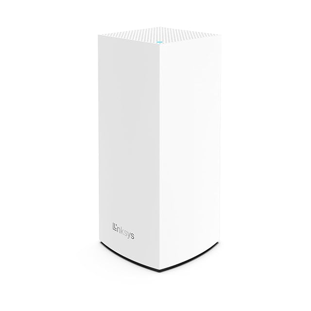 Linksys Velop MX4200 tall white tri-band mesh node seen from the front