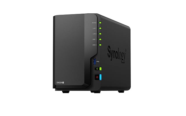 Synology DS225+ two-bay Diskstation NAS enclosure with two RJ-45 sockets