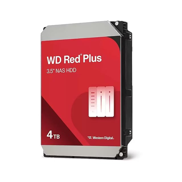 WD Red Plus 4 TB 3.5-inch NAS hard drive with a SATA connector