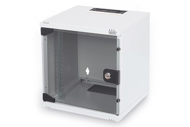 DIGITUS grey 10-inch six-unit wall network cabinet with a glass door