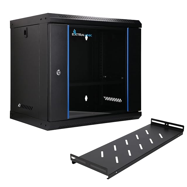 Extralink black 19-inch nine-unit network cabinet with a lockable door and a shelf