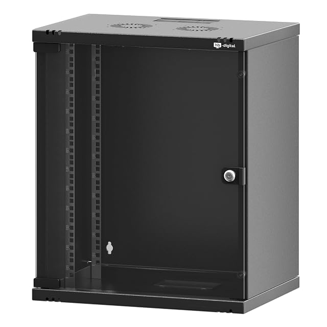 HB-DIGITAL black 19-inch twelve-unit wall network cabinet with a glass door