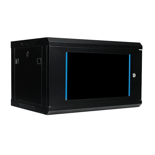Koscom Connect black 19-inch six-unit wall network cabinet with a glass door