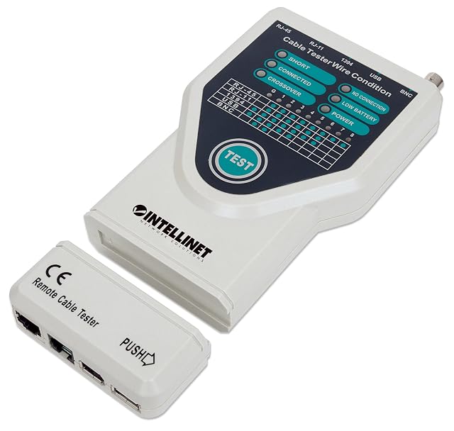 Intellinet 5-in-1 cable tester with connectors for RJ45, RJ11, USB, FireWire and coaxial leads