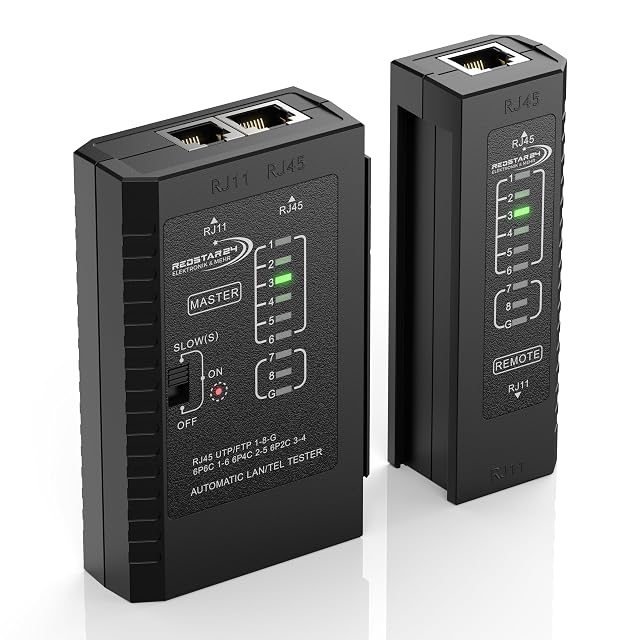 RedStar24 network cable tester with a main unit and a remote unit for RJ45 leads