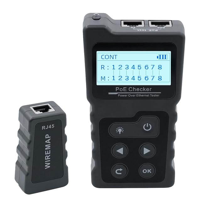Tolesum multifunction RJ45 cable tester with an LCD screen and a remote interface