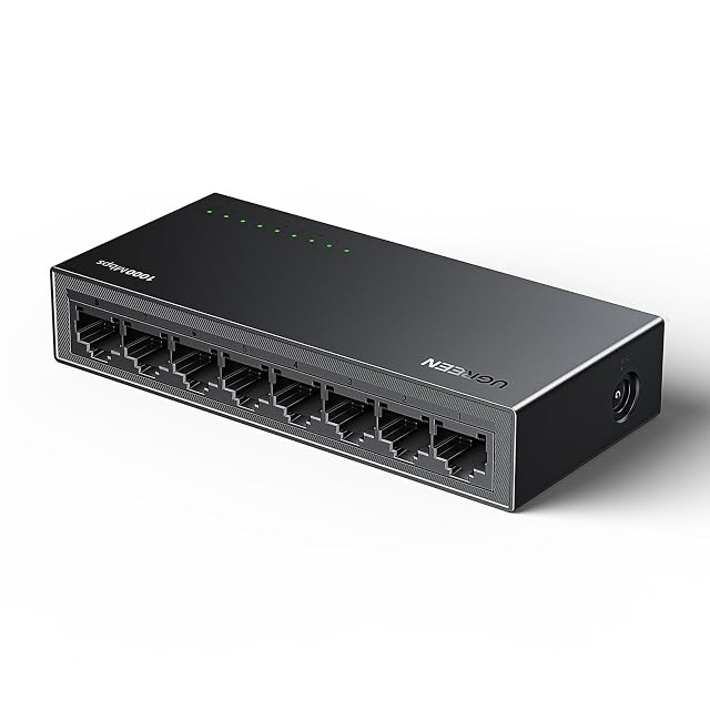UGREEN 35499EU eight-port gigabit network switch seen from the front with its row of RJ45 sockets