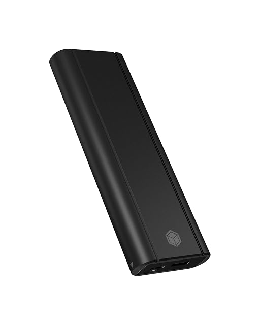ICY BOX aluminium NVMe SSD enclosure with a write-protect switch and a USB-C socket