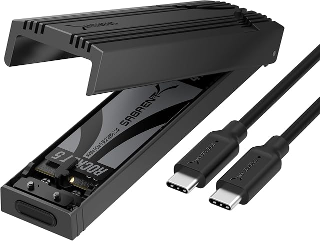 SABRENT NVMe SSD enclosure with an aluminium heatsink and a USB Type-C socket