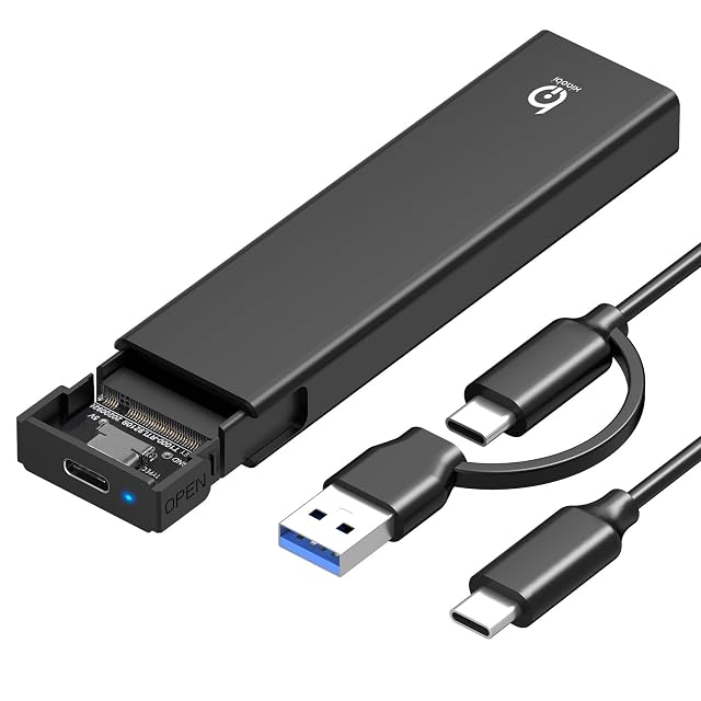 Xiaobi aluminium M.2 NVMe SSD enclosure with a tool-free latch and a USB-C socket