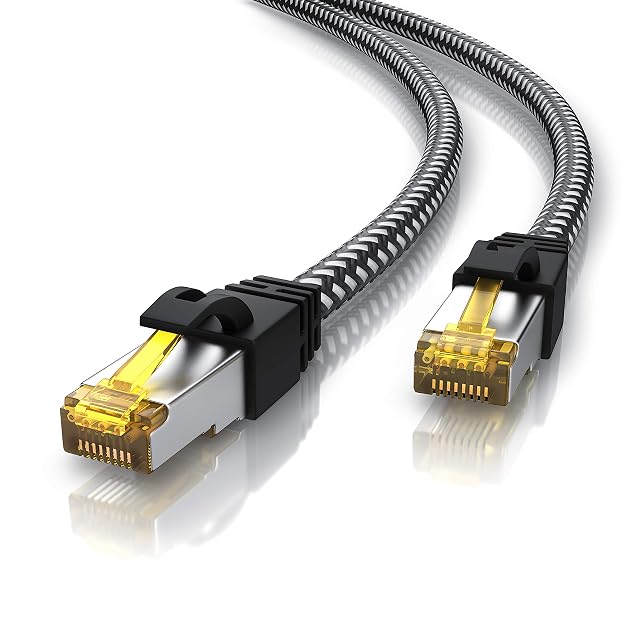 CSL 10 m Cat 7 patch cable with a cotton-braided jacket and moulded RJ45 boots
