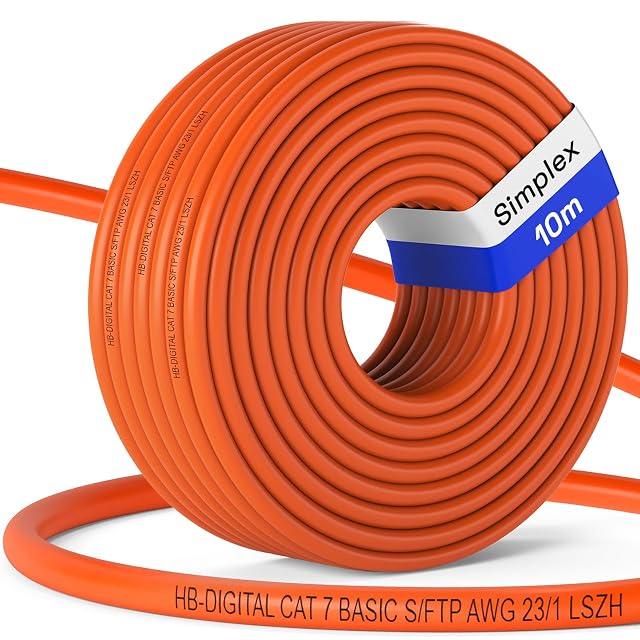 HB-DIGITAL orange 10 m Cat 7 installation cable with an unterminated end