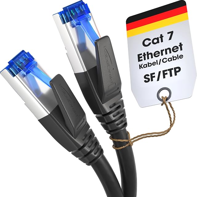 KabelDirekt black 10 m Cat 7 patch cable with RJ45 plugs and kink protection