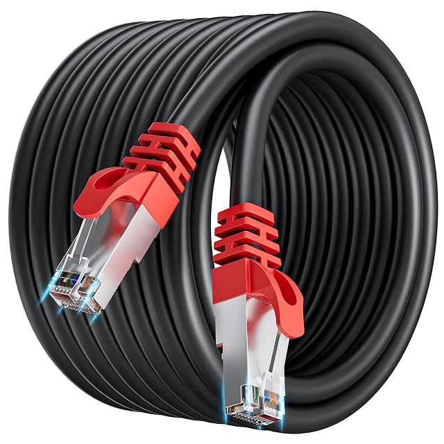 Soibke black 10 m Cat 7 patch cable with red shielded RJ45 plugs