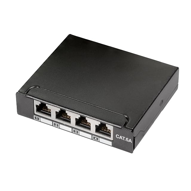 BIGtec small metal four-port Cat 6a patch panel with shielded RJ45 sockets