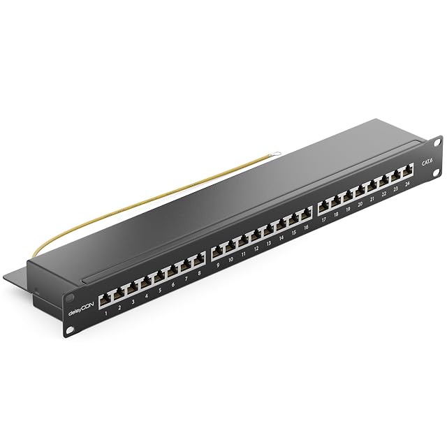 deleyCON black 24-port Cat 6 shielded patch panel for a 19-inch rack