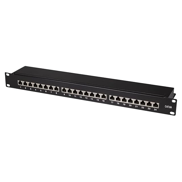 LogiLink PrimeLine black 24-port Cat 6A shielded patch panel for a 19-inch rack