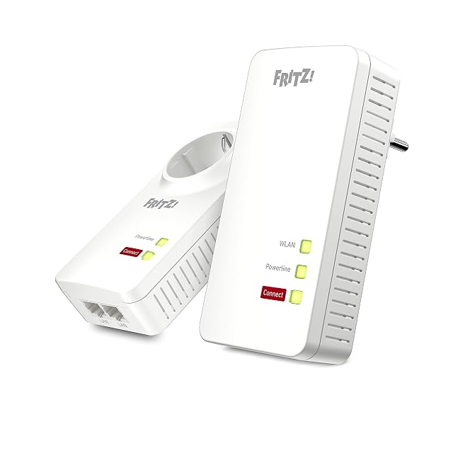 FRITZ!Powerline 1260 WLAN set with a wireless powerline adapter and a wired adapter