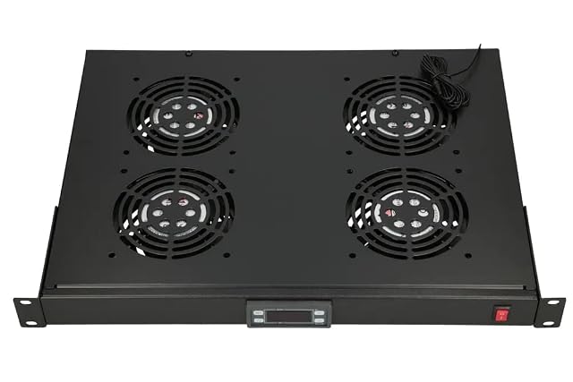Extralink black four-fan 19-inch cooling panel with a digital temperature display