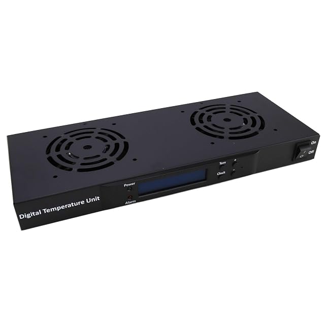 kenable black 19-inch 1U rack fan tray with two fans and an LCD thermostat display