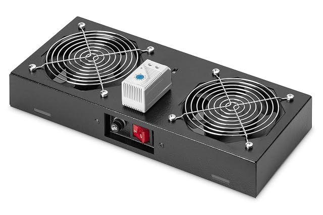 Koscom Connect black roof fan unit with two fans for a network cabinet