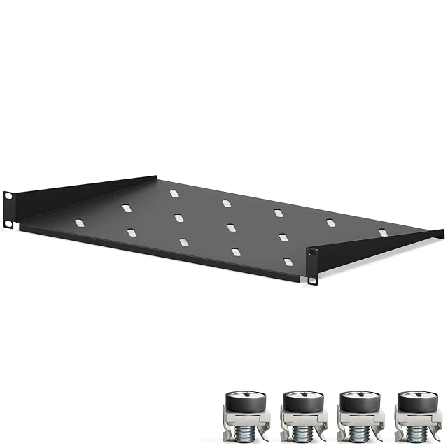 HB-DIGITAL black 19-inch 1U rack shelf with raised edges