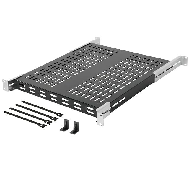 Tecmojo black vented 19-inch 1U four-post rack shelf with adjustable rear brackets