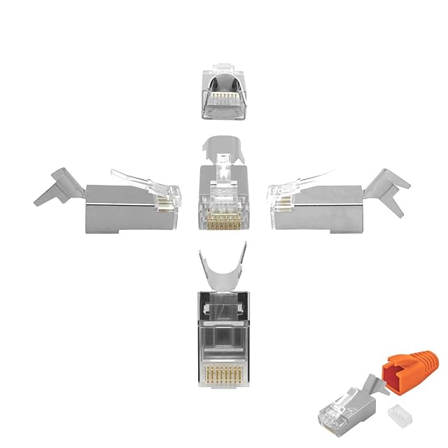 ARLI shielded RJ45 crimp plug with metal strain relief, insertion guide and boot