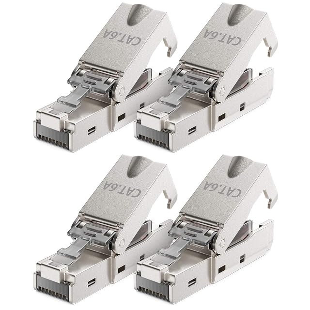 deleyCON shielded Cat 6a RJ45 plug with strain-relief boot, one of four