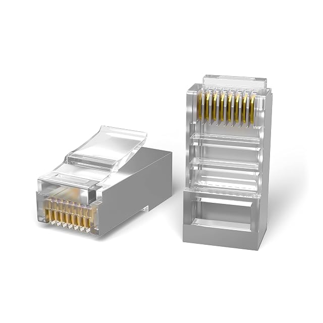 Mr. Tronic Cat 6 STP RJ45 crimp plugs, 8P8C, from a hundred-piece pack