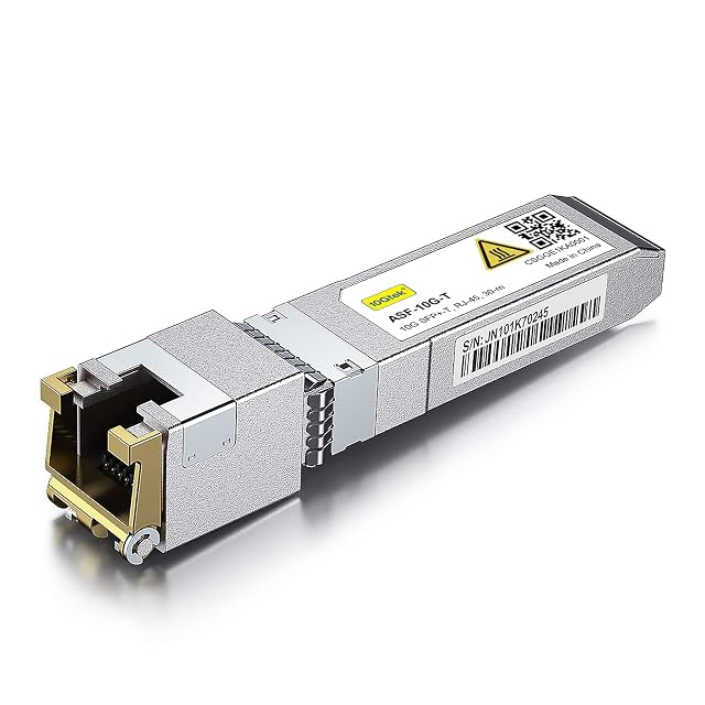10Gtek 10GBASE-T copper SFP+ module with an RJ45 socket and a metal shell