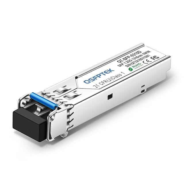 QSFPTEK gigabit SFP transceiver with a duplex LC optical port and a metal body