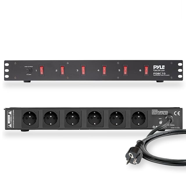 Pyle PDBC70EU 19-inch rack power strip with six front switches and six rear sockets