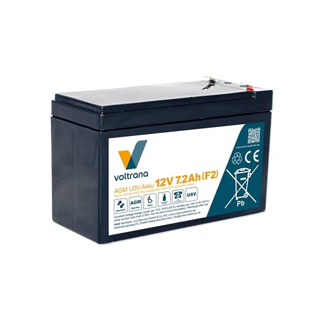 Voltrana replacement UPS battery of 12 V and 7.2 Ah in a black sealed case