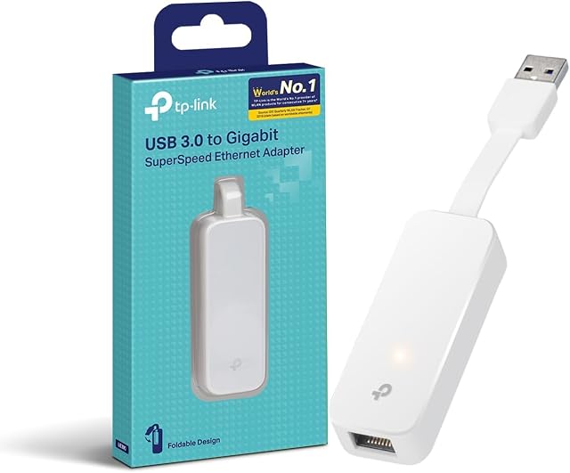 TP-Link UE300 USB 3.0 to gigabit Ethernet adapter with a folding metal plug