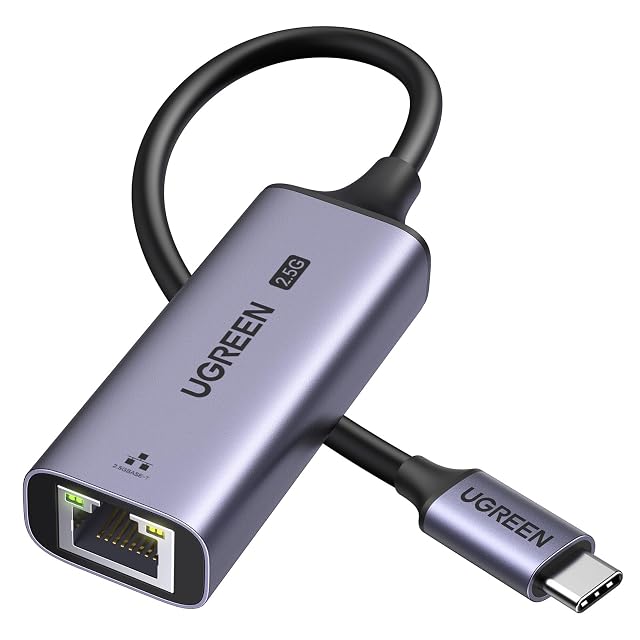 UGREEN USB-C to 2.5G Ethernet adapter with an aluminium housing and an RJ45 socket