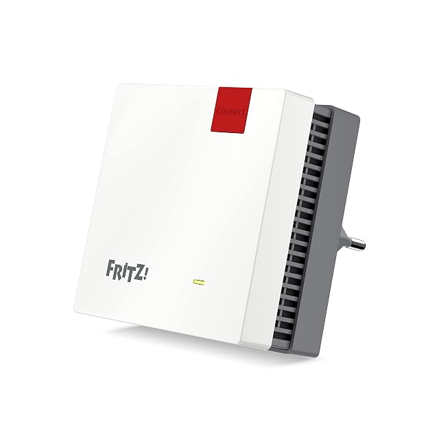 FRITZ Repeater 1200 AX white repeater with a red band and a status LED